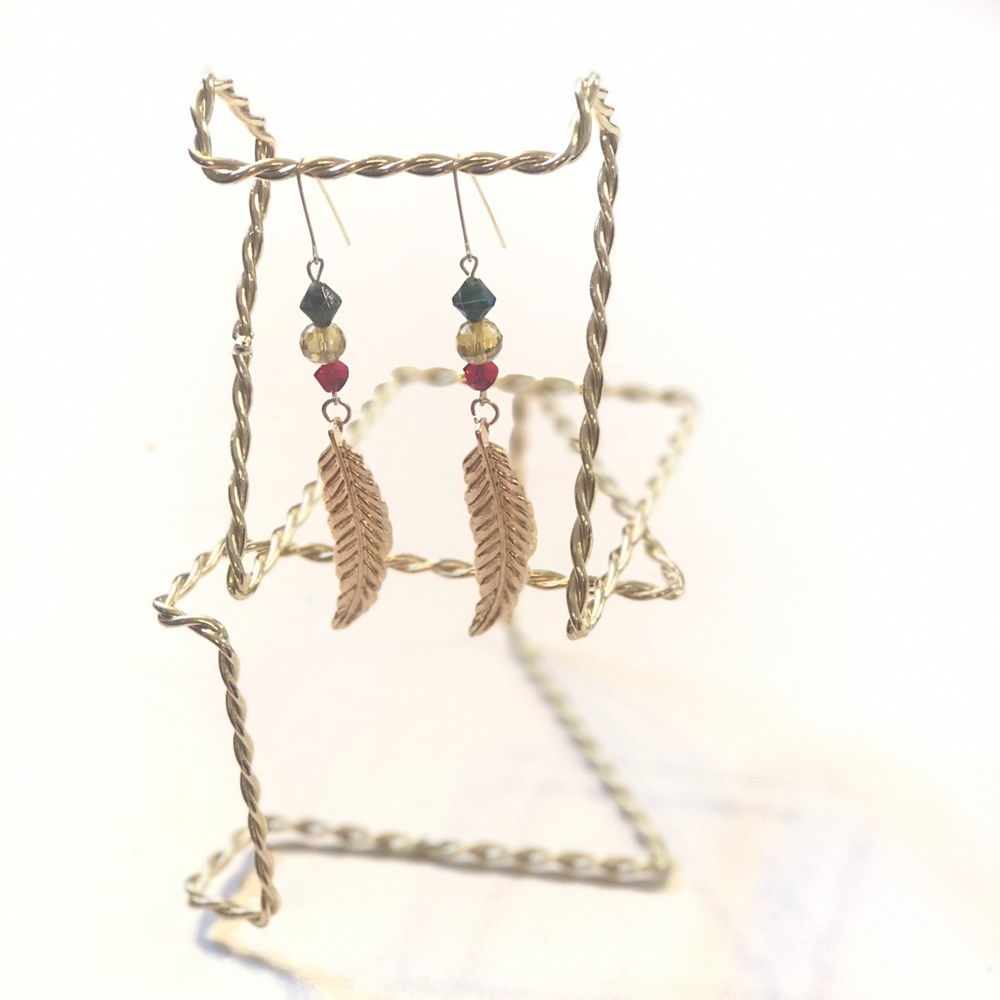 Ice green and gold feathered earrings